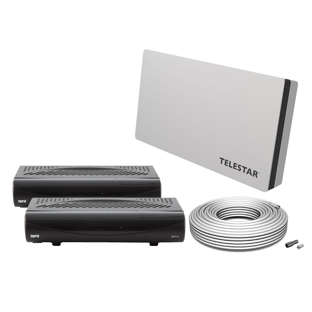 TELESTAR 2 Teilnehmer HDTV Sat Satelliten Anlage Flachantenne DIGIFLAT 2 Imperial DB5 Receiver Kabel