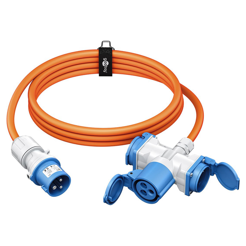 Goobay CEE-Adapterleitung CEE-Stecker auf 1x CEE-Kupplung und 2x Schutzkontakt-Kupplung 1,5 m 16A 230V