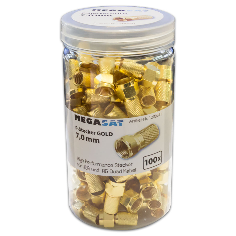 100x F-Stecker 7mm  HQ Premium vergoldet Gold