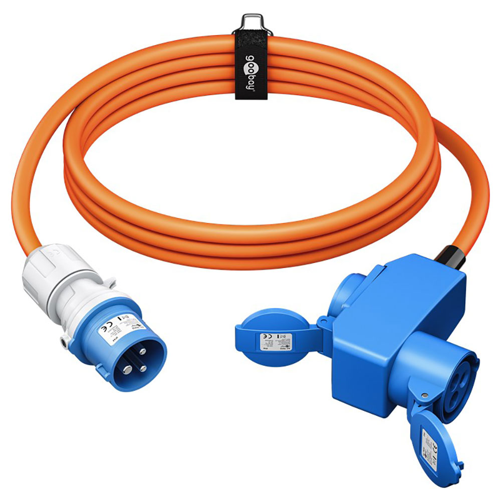Goobay CEE-Adapterleitung CEE-Stecker auf 90° CEE-Kupplung & Schutzkontakt-Kupplung 1,5m 16A 230V