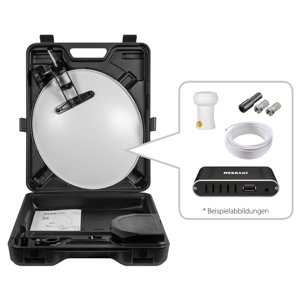 Megasat-Campingkoffer-HD Megasat Camping Koffer HD Stick 310 Receiver Sat Anlage LNB Saugfuß