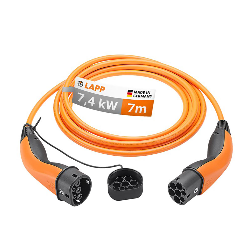 LAPP Elektroauto EV Ladekabel 7m 1-phasig IEC Typ 2 auf Typ 2 bis 7,4 KW 32A E Auto orange