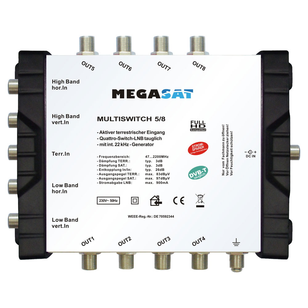 Megasat Multischalter 5/8 Multiswitch DiSEqC Verteiler Quad LNB gebraucht