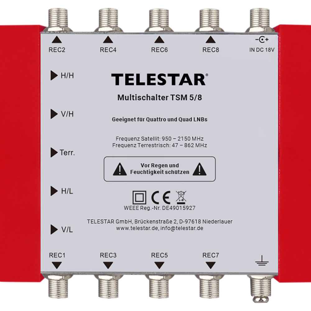 Telestar Multischalter TSM 5/8 Multiswitch DiSEqC Verteiler Quad LNB tauglich für 8 Teilnehmer
