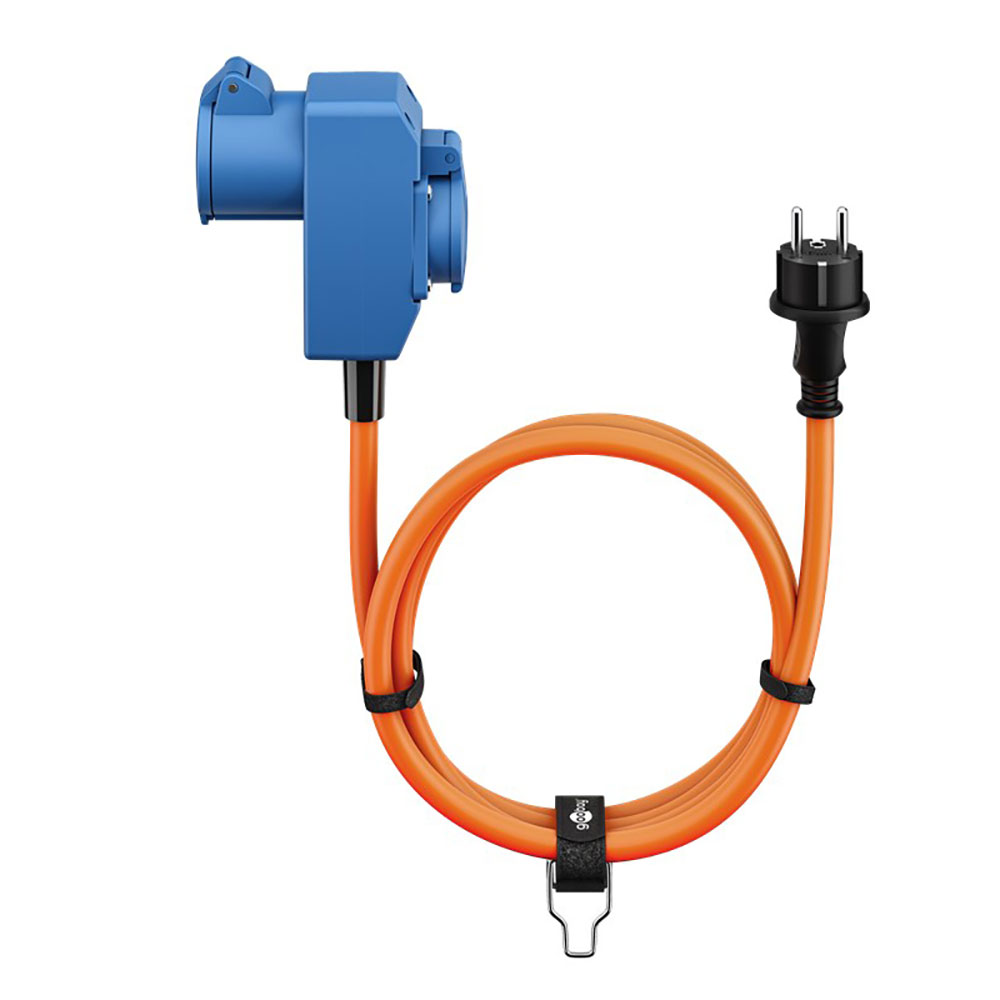 Goobay CEE-Adapterleitung Schutzkontakt-Stecker auf 90° CEE-Kupplung und Schutzkontakt-Kupplung, 1,5 m 230V