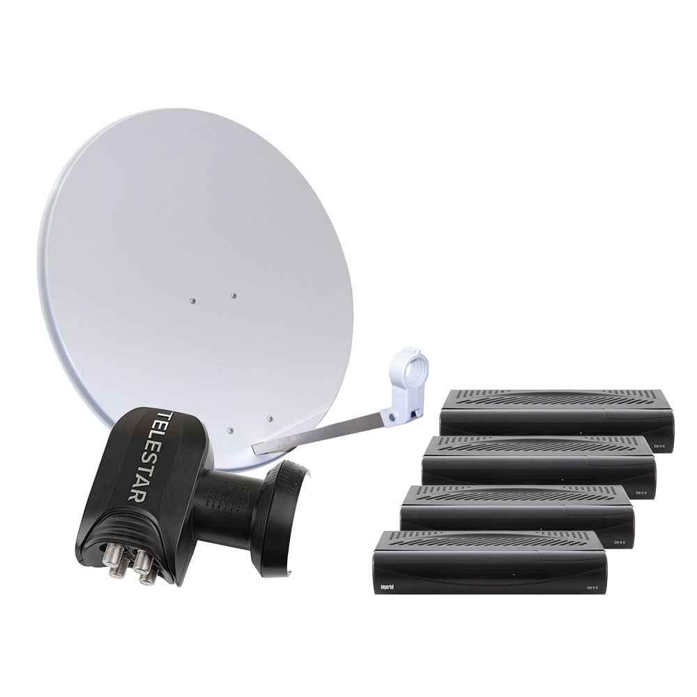 TELESTAR 4 Teilnehmer HDTV Sat Satelliten Anlage 80cm Spiegel SKYQUAD LNB 4x Receiver Imperial DB5