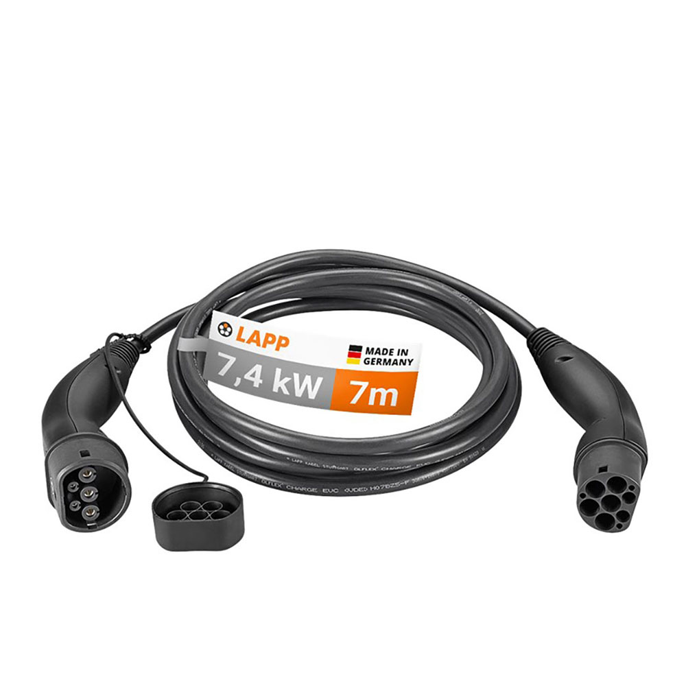 LAPP Elektroauto EV Ladekabel 7m 1-phasig IEC Typ 2 auf Typ 2 bis 7,4 KW 32A E Auto schwarz