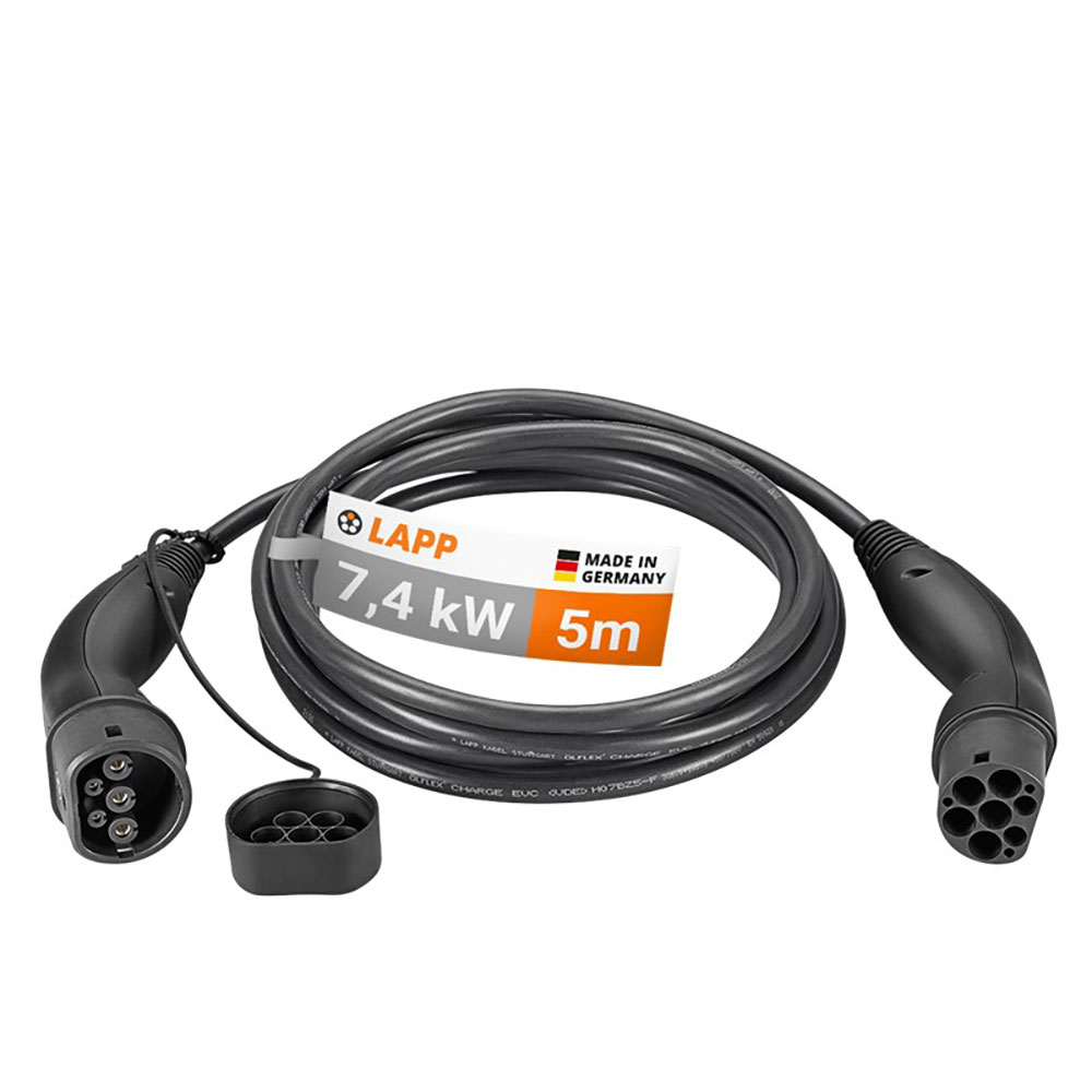 LAPP Elektroauto EV Ladekabel 5m 1-phasig IEC Typ 2 auf Typ 2 bis 7,4 KW 32A E Auto schwarz