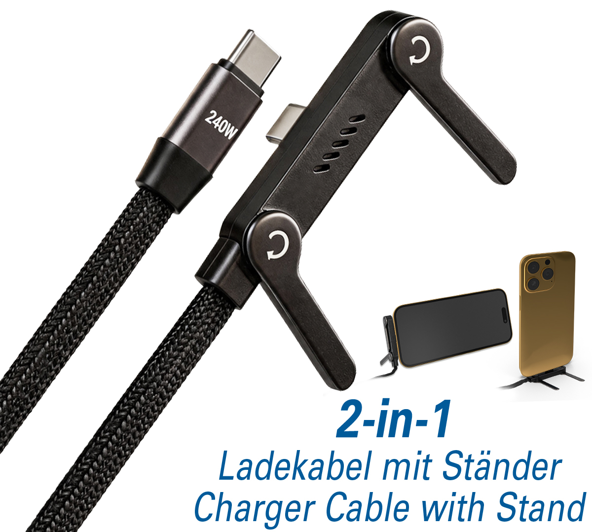 2-in-1 USB C Ladekabel und Ständer MH5L Handyhalterung 1,5m