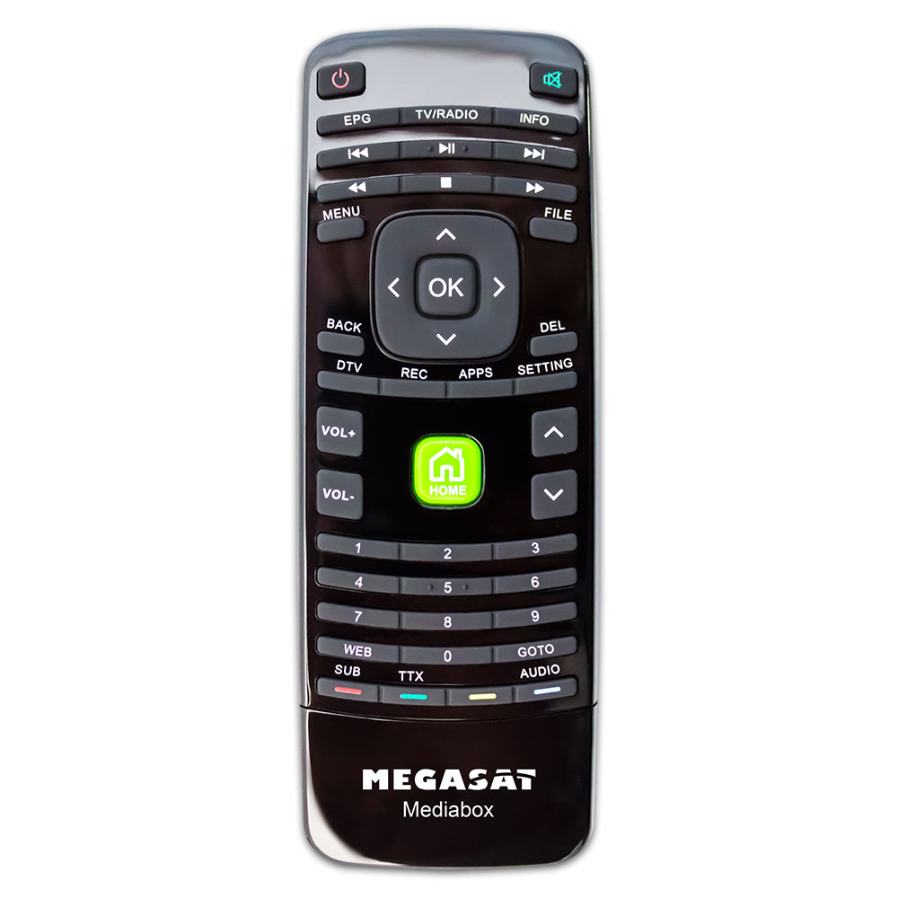 Megasat-Mediabox-FB-front Fernbedienung für Megasat Mediabox mit Tastatur