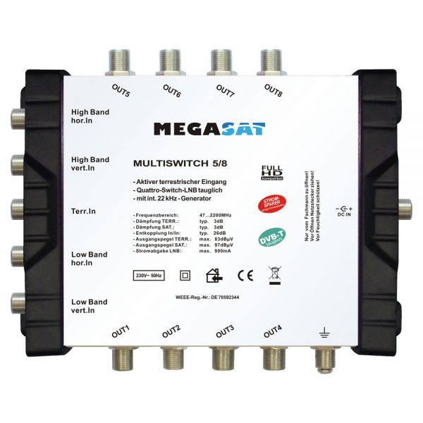 Megasat Multischalter 5/8 Multiswitch DiSEqC Verteiler Quad LNB tauglich