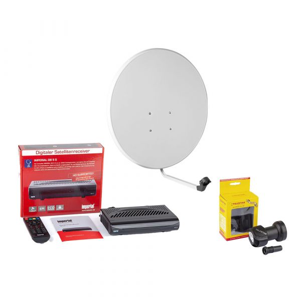 TELESTAR 1 Teilnehmer HDTV Sat Satelliten Anlage 60cm Spiegel SKYSINGLE LNB Receiver Imperial DB5