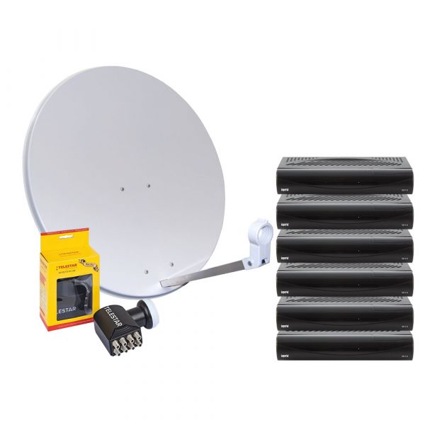 TELESTAR 6 Teilnehmer HDTV Sat Satelliten Anlage 80cm Spiegel SKYOCTO LNB 6x Receiver Imperial DB5