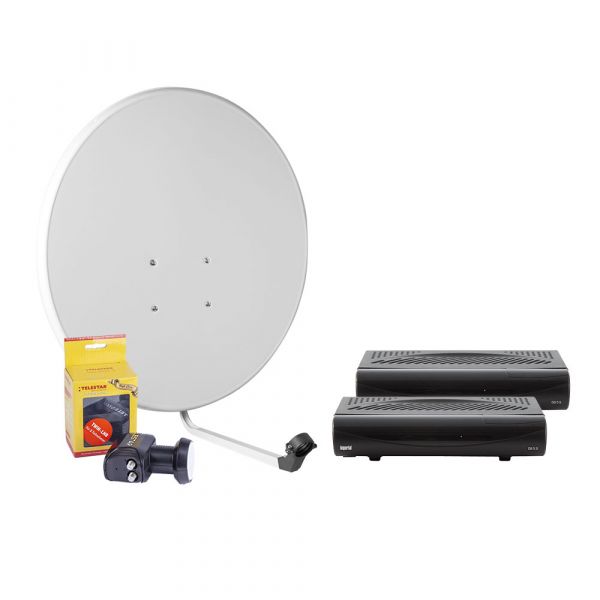 TELESTAR 2 Teilnehmer HDTV Sat Satelliten Anlage 60cm Spiegel SKYTWIN LNB 2x Receiver Imperial DB5