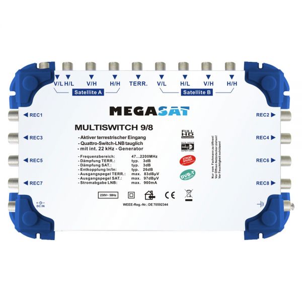 Megasat Multischalter 9/8 Multiswitch DiSEqC Verteiler Quad LNB tauglich