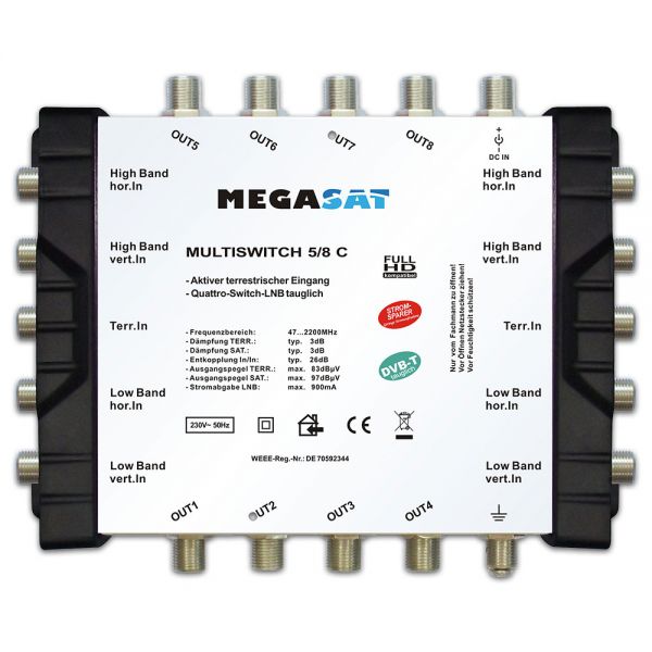Megasat Multischalter 5/8 C Kaskade Multiswitch DiSEqC Verteiler erweiterbar Quad tauglich