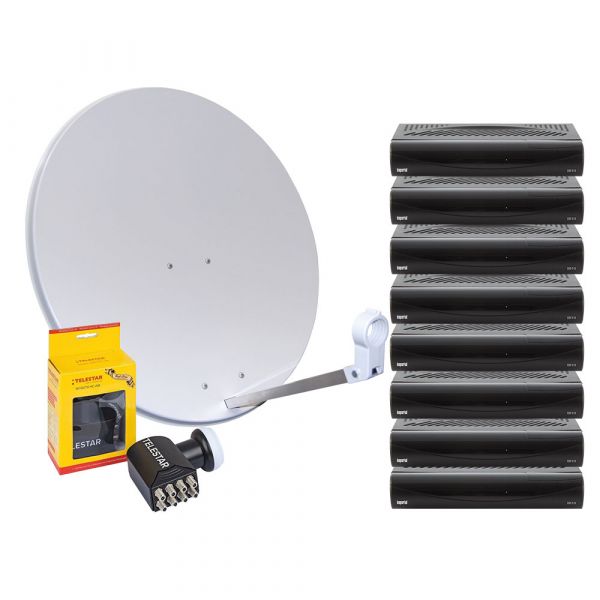 TELESTAR 8 Teilnehmer HDTV Sat Satelliten Anlage 80cm Spiegel SKYOCTO LNB 8x Receiver Imperial DB5