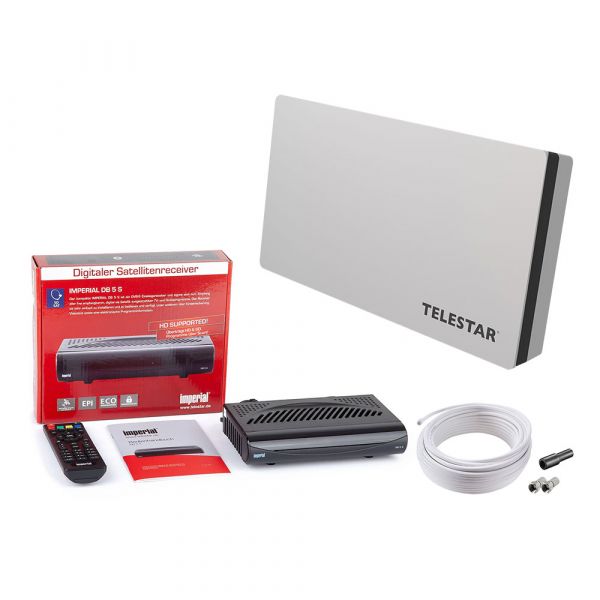 TELESTAR 1 Teilnehmer HDTV Sat Satelliten Anlage Flachantenne DIGIFLAT 1 Imperial DB5 Kabel