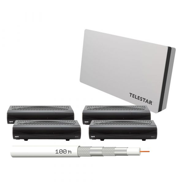 TELESTAR 4 Teilnehmer HDTV Sat Satelliten Anlage Flachantenne DIGIFLAT 2 4x Imperial DB5 Receiver Ka
