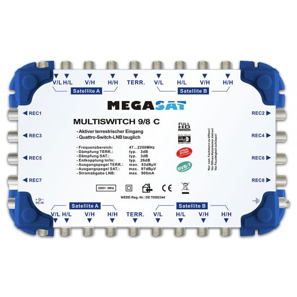 Megasat Multischalter 9/8 C Kaskade Multiswitch DiSEqC Verteiler erweiterbar Quad tauglich