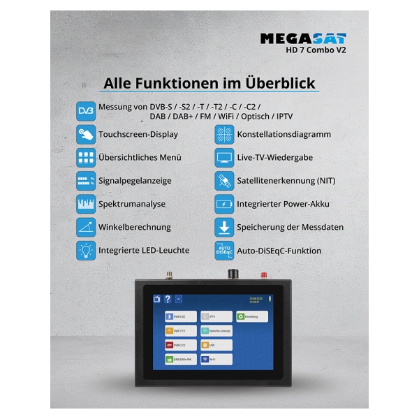Megasat Misuratore satellitare HD 7 Combo V2 DVB-S2 satellitare DVB-C Misuratore DVB-T2 utilizzato